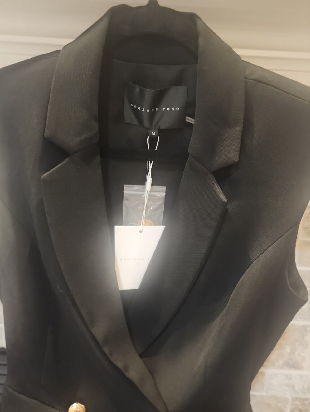 Endless Rose Black Sleeveless Double-Breasted Blazer Romper with Gold Buttons - Picture 2 of 12